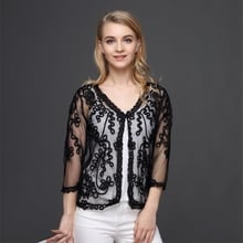 Retro 1920s Women Party Cardigans V Neck 3/4 Sleeve Embroidery Lace Mesh See-Through Thin Casual Diamond Shawl Jacket Coat 2024 - buy cheap