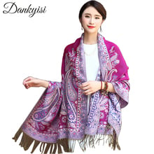 Dankeyisi cachecol étnico feminino de inverno, lenço jacquard com estampa floral, chales compridos pashminas moda pedaleira indiana 2024 - compre barato