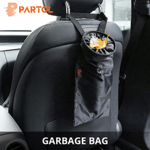 Partol Black Car Trash Bag Garbage Can Dust Rubbish Bin Auto Car Seat Back Hanging Tidying Portable Car Organizer Storage Box 2024 - buy cheap