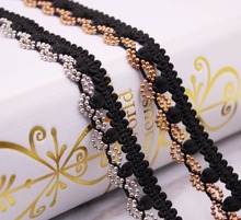 1yard/lot Braid Beaded black Lace 2Row Ball Silver Beads Rhinestones Costume Applique Decorated Lace Ribbon Trim For Sewing 2024 - buy cheap