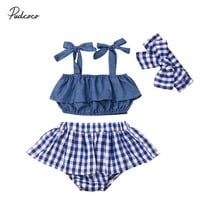 2019 Brand Newborn Infant Baby Girl Clothes Strap Vest Ruffle Crop Tops Plaid Tutu Skirt 3PCS Outfits Cute Children Set 0-3Y 2024 - buy cheap