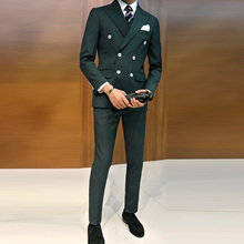 Dark Green Business Suit Groom Tuxedos Slim Fit Men Wedding Suit 3 Pcs Jacket Vest Pants Blazer Men Suit Double Breasted  tuxedo 2024 - buy cheap