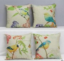 simple style fresh plants birds printed cushion cover decorative throw pillowcase square throw pillow cover home decor 2024 - buy cheap