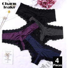 Charmleaks-ropa interior para mujer, Tanga de encaje de algodón, bragas sexys, lencería de nailon, pajarita a media cintura, 4 Uds. 2024 - compra barato