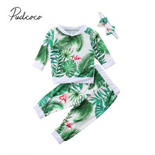 2018 Brand New 0-24M Autumn Toddler Baby Girls Clothes Sets 3PCS Long Sleeve Flower Flamingo Sweatshirt Tops+Long Pants+Headband 2024 - buy cheap