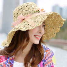 HT1683 Korea Style Summer Hats for Women Flower Garland Wide Brim Beach Cap Hat Packable Crochet Floppy Sun Hat Ladies Straw Hat 2024 - buy cheap