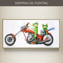 Artist Hand-painted Modern Funny Animal Frog with Halley Motorcycle Oil Painting on Canvas Funny Cartoon Frog Oil Painting 2024 - buy cheap