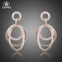 AZORA Polished Circle Rose Gold Color with Stellux Austrian Rhinestones inlaid Drop Earrings TE0063 2024 - buy cheap