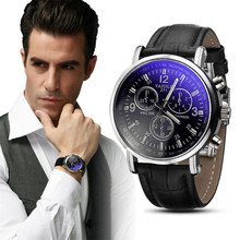 Watch Men Luxury brand  relogio masculino Men Watch Faux Leather Men Blue Ray Glass Quartz Watch 2024 - buy cheap