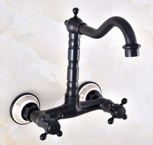 Black Brass Double Handle Wall Mounted Bathroom Sink Faucet Hot & Cold Basin Faucet Knf872 2024 - buy cheap