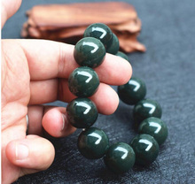 18mm 100% Natural Dark Green HETIAN Nephrite Buddha beads Bracelets Round Beads Chinese fortune Bangles Men's Jades Jewelry 2024 - buy cheap