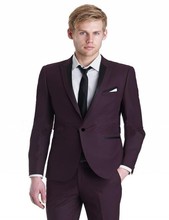 Slim Fit Groomsmen Peak Lapel Groom Tuxedos Burgundy Mens Suits Wedding Best Man (Jacket+Pants+Tie+Hankerchief) B732 2024 - buy cheap