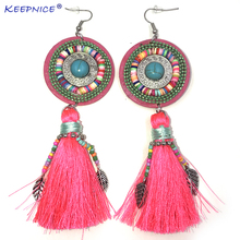 New Ethnic dangle earrings cotton tassel vintage stone fringe charms earrings Dream Cather charm Drop earrings for summer women 2024 - buy cheap