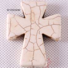 Free Shipping Fit Necklace Fashion Jewelry 50x40MM White Cross Howlite Pendant 2Pcs RK040 2024 - buy cheap