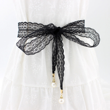 Sale 4.5*160cm Solid Sexy Lace Pearl Pendant Waist Rope Belt Female Decorative Skirt Dress Lace Knotted 2024 - buy cheap