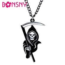 Bonsny colar acrílico death reaper, pingente punk para halloween decorações de festa joias para mulheres e adolescentes presente charmoso atacado 2024 - compre barato