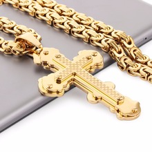 Jesus Cross Pendant Necklace Stainless Steel Men Jewelry Byzantine Link Chain Poplular Christian Colar Sliver Gold Color MN56 2024 - buy cheap