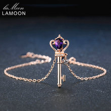 Lamoon-chave de coroa 6x4mm 0.4ct., bracelete com pingente de lágrima de ametista 925, joias de prata esterlina, banhado a ouro rosê, lm024. 2024 - compre barato