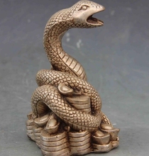 Estatua china de cobre blanco plata fengshui Lucky YuanBao Cion Zodiaco serpiente 2024 - compra barato