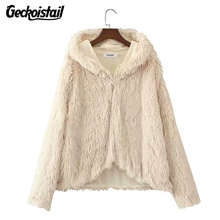 Geckoistail Women Elegant Fur Coats Colorful Faux Fur Coat Long Sleeve Collarless Casual Woman Winter Hooded Fur Coats 2024 - buy cheap