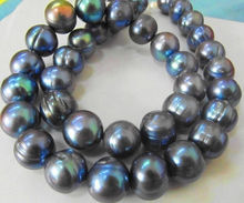 REAL BEAUTIFUL NATURAL 12-13MM SOUTH SEA BLACK BLUE PEARL NECKLACE 18 " 2024 - buy cheap