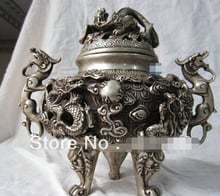 Frete grátis> 100% da estátua do buda de bronze tibetano da china, prata 9, queimador de incenso do dragão 2024 - compre barato