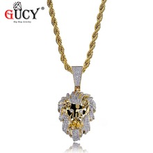 GUCY Hip Hop Pendant Necklace Gold Color Plated Iced Out Micro Pave Cubic Zircon Lion Head Charm Pendants For Men's Jewelry Gift 2024 - buy cheap