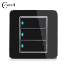 Coswall-Interruptor de luz de pared con indicador LED, Panel de cristal acrílico, 3 entradas, 2 vías, color aleatorio 2024 - compra barato