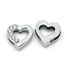 DoreenBeads Zinc Metal Alloy + Rhinestone Slider Beads Heart silver color With Rhinestone White Rhinestone About 13mmx12mm,2 PCs 2024 - buy cheap