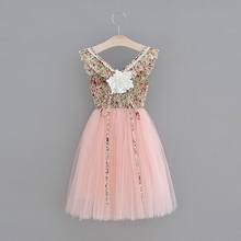 Vestido de princesa para niña de Pascua, media pantorrilla de gasa rosa con Espalda descubierta, color Beige, Floral, 2-7 años HH001 2024 - compra barato