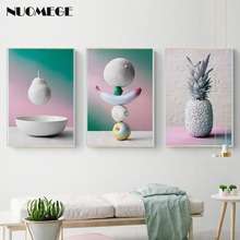 Nuomege nordic frutas pintura da lona abacaxi poster imprime nordic minimalista cor arte parede imagem para sala de estar decoração casa 2024 - compre barato