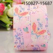 50 yards 1 " 25 mm pink butterfly pattern printed grosgrain tape ribbon DIY handmade hair bow free shipping 2024 - buy cheap