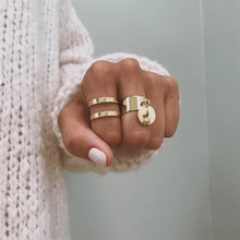Conjunto de 2 unids/set de anillos de oro geométricos de disco Punk clásico para mujer, accesorios de joyería con personalidad Vintage Bohemia 2024 - compra barato