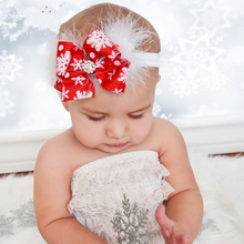 Рождественские ободки для девочек Yundfly, детские головные уборы с перьями, бантик со стразами и снегом, Новогодние аксессуары для волос 2024 - купить недорого