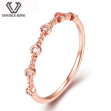 DOUBLE-RING 0.059ct SI1 Genuine Diamond Real Pure Solid 18k Rose Gold Diamond Engagement Ring CAR06958KA-3 2024 - buy cheap