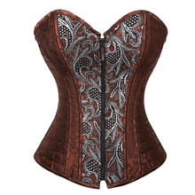 Sapubonva plus size steampunk corset gotico punk brown overbust burlesque basque zip bustier corset leather lingerie top women 2024 - buy cheap