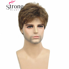 StrongBeauty Manly Short Brown Mixed Blonde Fluffy Straight Full Bang Capless Heat Resistant Fiber Synthetic Wig For Men 2024 - buy cheap