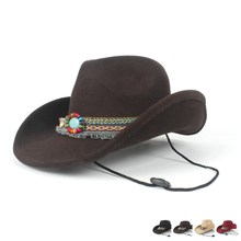 Tassel Wool Women Men Hollow Western Cowboy Hat Roll-up Brim Gentleman Outblack Sombrero Hombre Jazz Cap Wind Rope Size 56-58CM 2024 - buy cheap