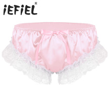New Arrival Sexy Panties Mens Shiny Soft Ruffled Floral Lace Satin Lingerie Low Rise Stretchy Sissy Bikini Briefs Underwear 2024 - buy cheap