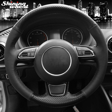 Black Genuine Leather Black PU Carbon Fiber Car Steering Wheel Cover for Audi A3 A4 A5 A6 A7 Allroad RS 7 2014-2015 S6 S7 2013 2024 - buy cheap