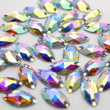 100 unids/lote de diamantes de imitación de resina Navette, accesorios de joyería DIY con 2 agujeros, Cristal AB, Base plateada, 9x18mm 2024 - compra barato