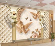 Personalizado 3d mural papel de parede europeu jade escultura peônia phoenix pacote suave alívio fundo da pintura decorativa 2024 - compre barato