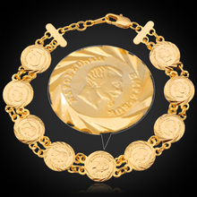 Pulseira de moeda francesa cor dourada, joia para homens e mulheres, charmosa vintage por atacado, pulseiras com corrente de chaveiro h5159 2024 - compre barato