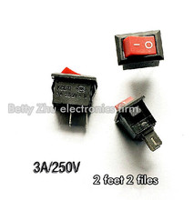 100 PÇS/LOTE Red Rocker Switch rocker switch de 2 pés 2 arquivos 15 MM * 10 MM 3A/250 V