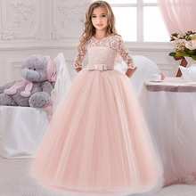 Vestido infantil feminino com renda e laço, vestido floral de princesa com costura para festa noturna 2024 - compre barato