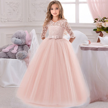 Vestido de encaje con costuras para fiesta de cumpleaños de niña, vestido de fiesta de noche de Chica Elegante, vestido de fiesta de eucarista de princesa de flores 2024 - compra barato