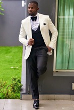 Handsome suits for men ivory Mens Prom Tuxedos Suits Latest Pants Jacket Pants Design Slim Fit Tailor Blazer(Jacket+Pants+Vest) 2024 - buy cheap