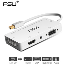 FSU 4 в 1 Mini DP к VGA DVI MINI DisplayPort к HDMI адаптеру с аудио 3,55 м для Macbook планшета монитора проектора ноутбука 2024 - купить недорого
