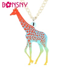 Bonsny Acrylic New Fashion Colorful African Giraffe Necklace Pendant Chain Collar Cartoon Jungle Animal Jewelry For Women Girls 2024 - buy cheap