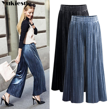 Pleated velvet wide leg pants for women loose elastic high waist straight pants female trousers Plus size pantalon femme mujer 2024 - buy cheap